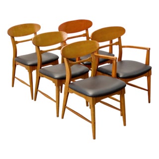 Lane “Copenhagen” Set of 5 Walnut Dining Chairs For Sale