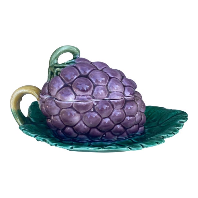 Majolica Grapes Tureen Sarreguemines, Circa 1930 For Sale