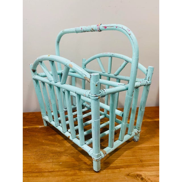 Boho Chic 1970s Rattan Wicker Coastal Magazine Rack For Sale - Image 3 of 9