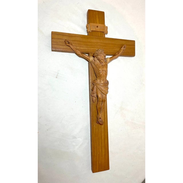 Antique Hand Carved Wood Religious Jesus Christ Crucifix Cross Sculpture God For Sale - Image 9 of 14