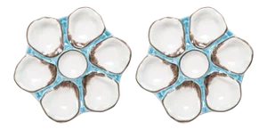 Turquoise Ceramic Oyster Plates - a Pair