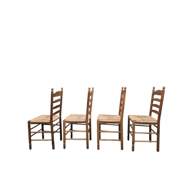 Vintage French Country Rush Seat Ladder Back Dining Chairs – Set of 4 For Sale - Image 4 of 11