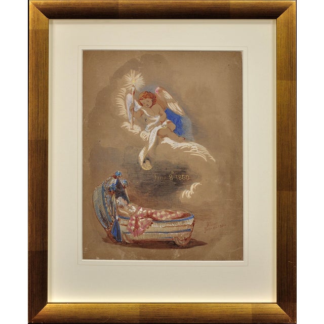 Queen Victoria's Daughter, HRH Princess Alice Maud Mary, Long Life and Happiness, Watercolour Painting, 1860 For Sale