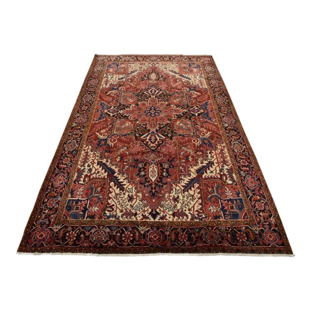 Heriz Rug 8’7” X 12’5” Red Wool Vintage Traditional Hand-Knotted Carpet For Sale