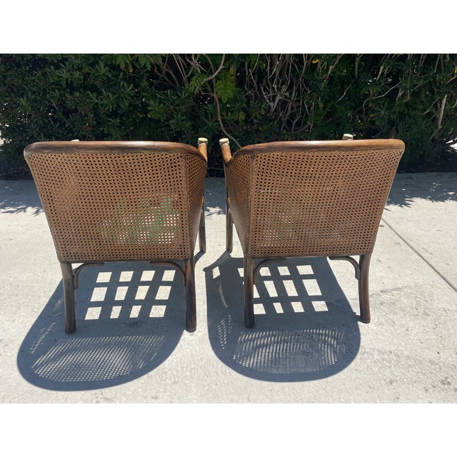 Authentic McGuire Vintage Rattan Barrel Back Lounge Chair Pair For Sale - Image 11 of 15