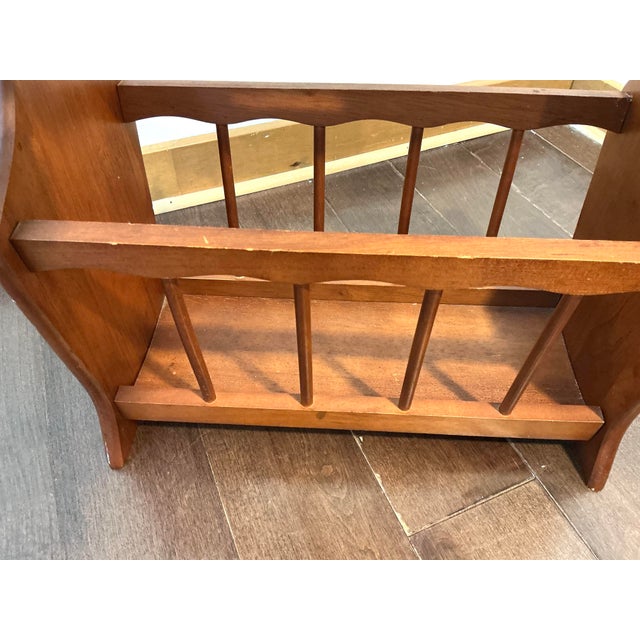Wood Vintage Wooden Magazine Rack With Carry Handle MCM For Sale - Image 7 of 9