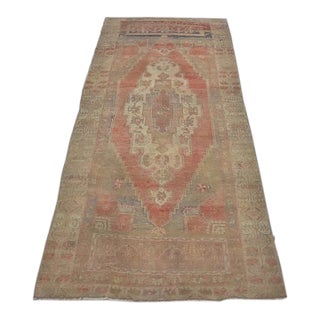 Vintage Handwoven Runner With Stepped Geometric Medallions For Sale