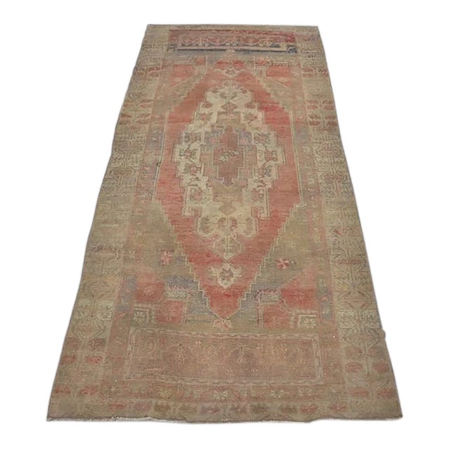 Vintage Handwoven Runner With Stepped Geometric Medallions For Sale