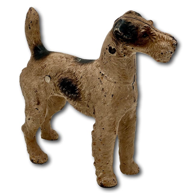 Figurative Very Rare Oversize 1930s Hubley #387 Standing Full Figure Fox Terrier Cast Iron Dog Doorstop - 10 Inches Tall X 12 Inches Long For Sale - Image 3 of 18