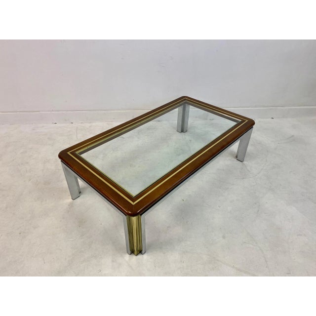 1970s Italian Wood, Brass, and Chrome Coffee Table, 1970s For Sale - Image 5 of 9