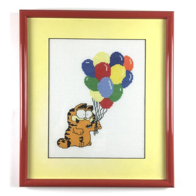 Red Garfield Needlepoint Art Framed Wall Art 1970’ For Sale - Image 8 of 8