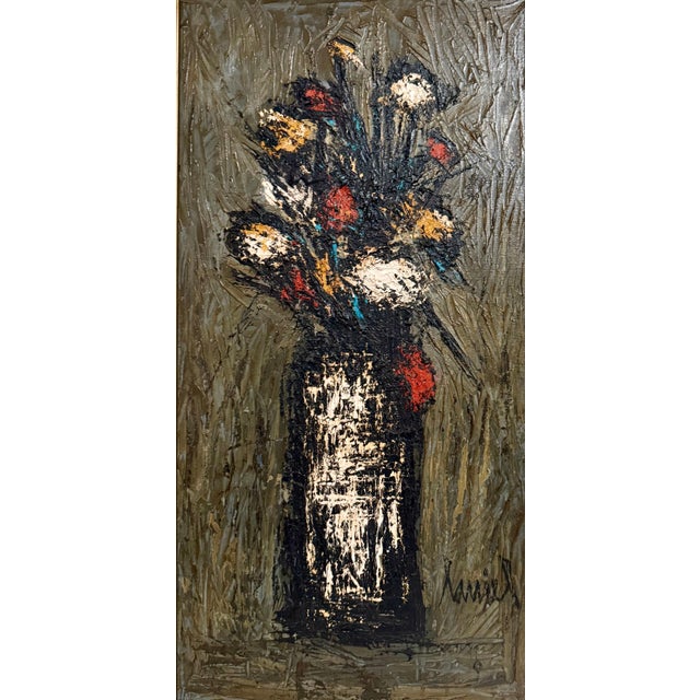 Charles Levier (1920-2004) Oil Painting on canvas Vase of Flowers, Fleurs Hand signed lower right Dimensions: 34.75 X 20...