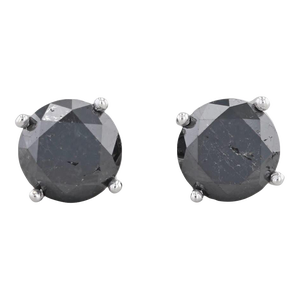 New 3.47ctw Black Diamond Stud Earrings 14k White Gold Round Solitaires - 2 Pieces