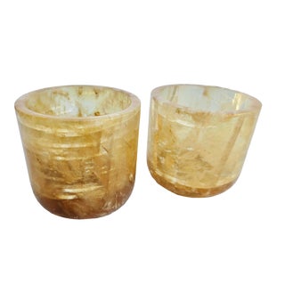 Circa 1990s Rock Crystal Votive Candle Holders- a Pair For Sale