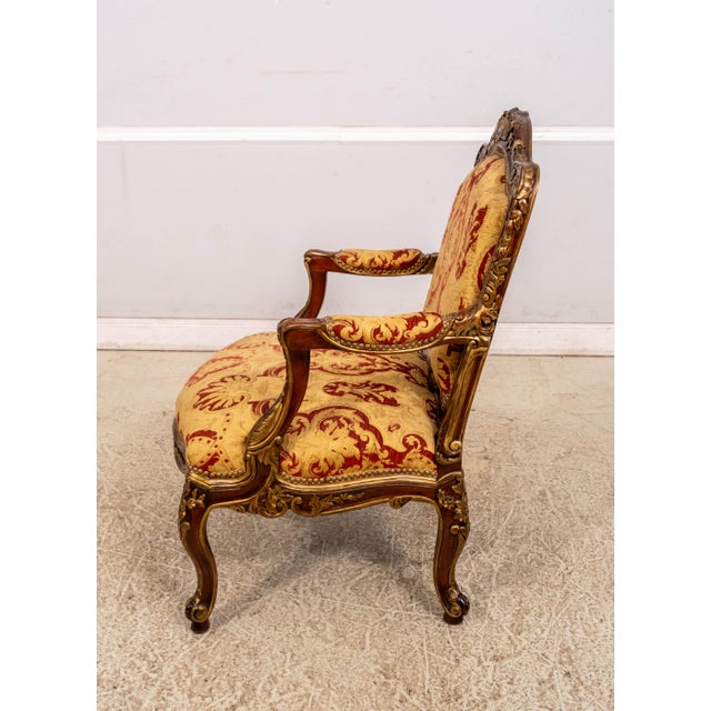 French Pair of Southwood Louis XV Style Fauteuil Carved Armchairs For Sale - Image 3 of 18