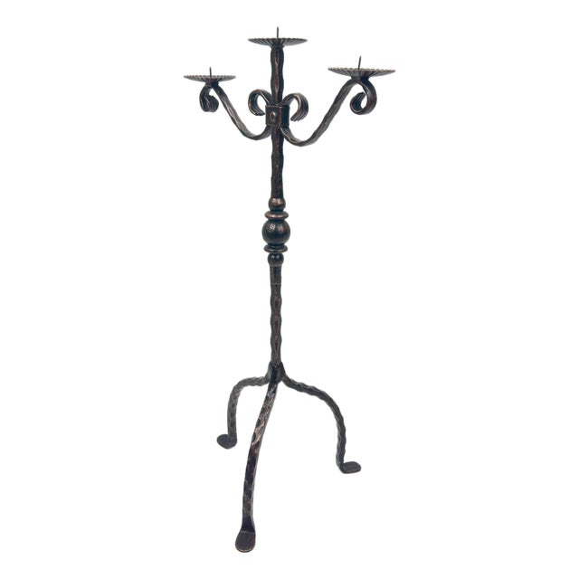 Hand Forged Iron Candelabra 26″ (66cm) Antique Copper Finish Majestic Towering Estate Centerpiece For Sale
