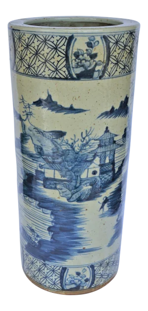Chinoiserie Blue Canton Umbrella Stand