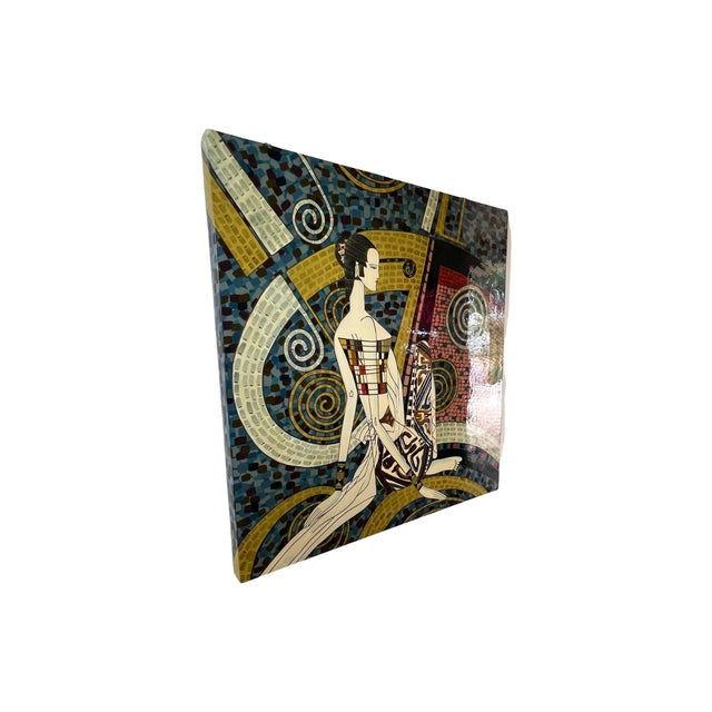 Blue Vintage 1980s Postmodern Ting Shao Kuang Style Chinese Modern Lacquer Large Wall Art Painting 36 X 36 For Sale - Image 8 of 12