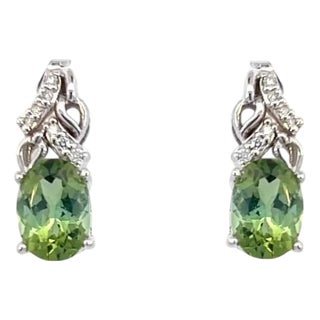 Natural Tourmaline Diamond Earrings 14k White Gold 1.57 TCW Certified For Sale