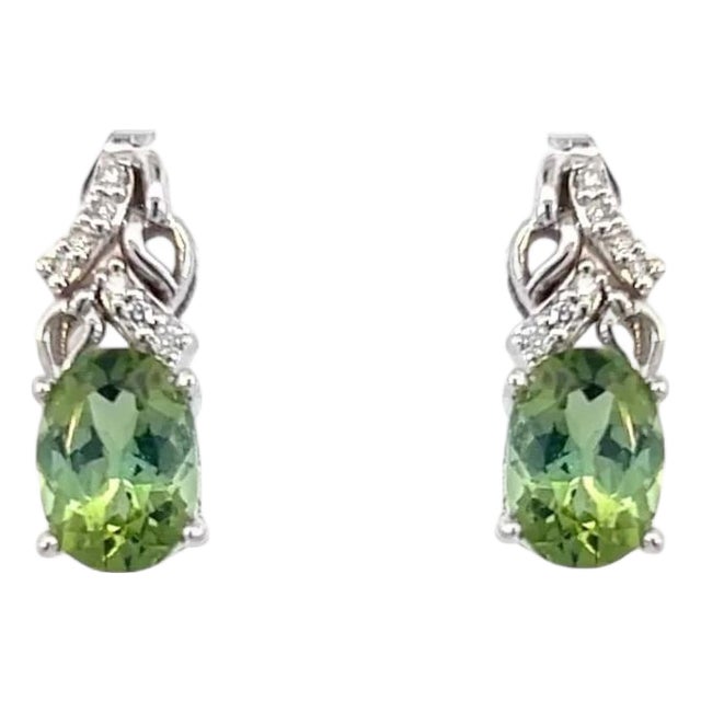 Natural Tourmaline Diamond Earrings 14k White Gold 1.57 TCW Certified For Sale