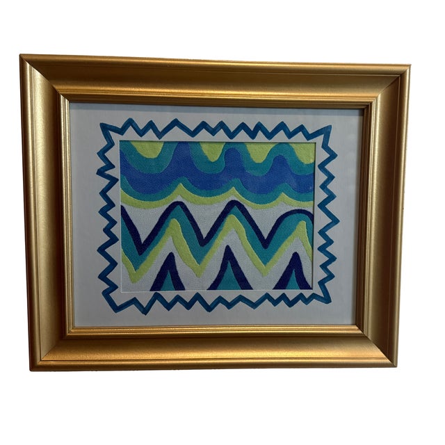 Schumacher Schumacher “Zig Zag Weave” Framed Textile Art in Upcycled Metallic Gold Frame For Sale - Image 4 of 5