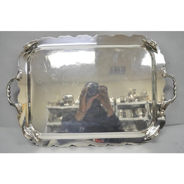 Vintage English Victorian Silver Plated Ornate Footed Serving Platter Bar Tray For Sale - Image 12 of 16