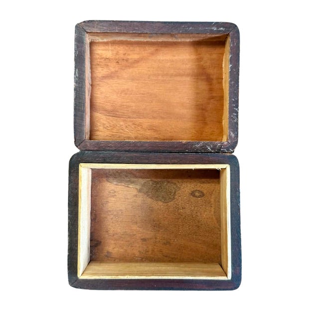 1970s Vintage Hand-Carved Wooden Trinket Box With Geometric Folk Art Motifs For Sale - Image 5 of 6