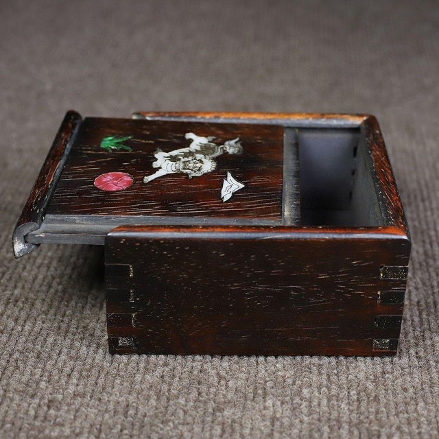 Vintage Rosewood Slide-Lid Box With Mother-of-Pearl Inlay For Sale - Image 9 of 10