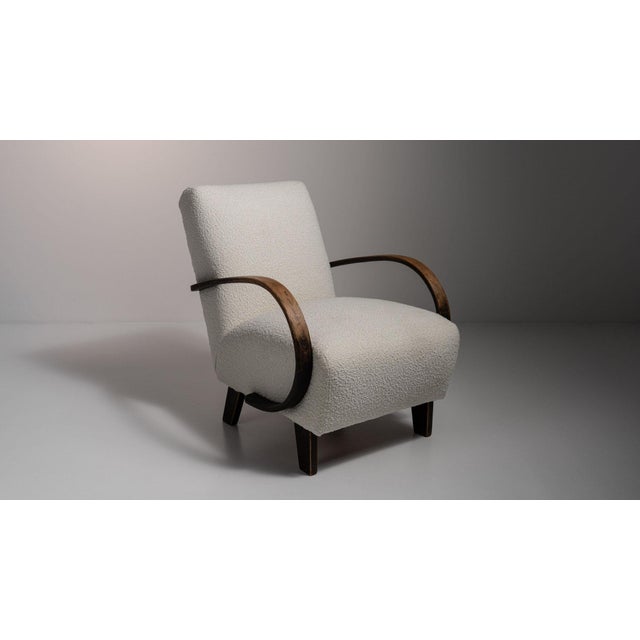 20th Century Czech Republic Deep Espresso Brown Upholstered Bench With Wool Boucle Top For Sale - Image 4 of 11