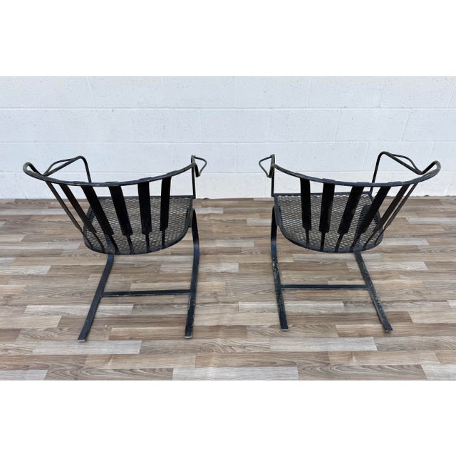 Pair of Vintage Mid-Century Modern Wrought Iron Patio Bouncer Lounge Chairs | Russell Woodard Style For Sale - Image 13 of 18