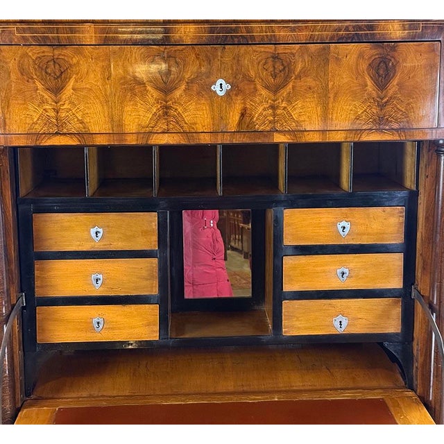 Antique Biedermeier Walnut Writing Secretary, 1830s For Sale - Image 9 of 16
