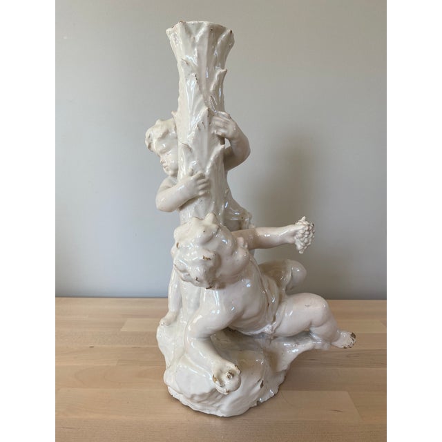 Mid 19th Century Italian Creamware Pottery Candlestick With Putti For Sale In New York - Image 6 of 12