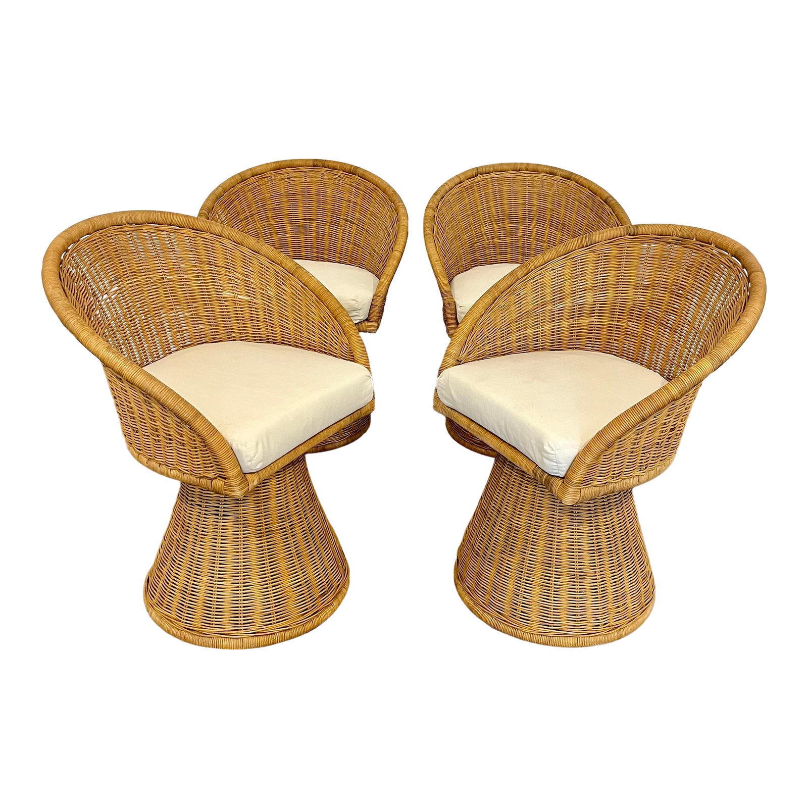 Vintage Round Wicker Swivel Chairs Set of 4 Chairish