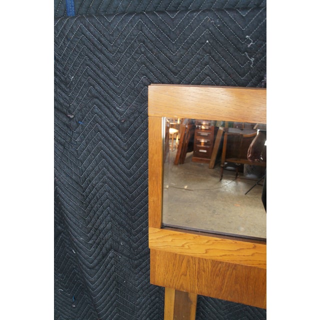 Mid Century Modern Attributed to Lane Staccato Brutalist Oak Mirrored Full Headboard For Sale - Image 9 of 10