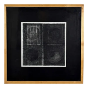 Vintage Abstract Minimal Charcoal in Blonde Wood Frame/Anni Albers/Richard Serra