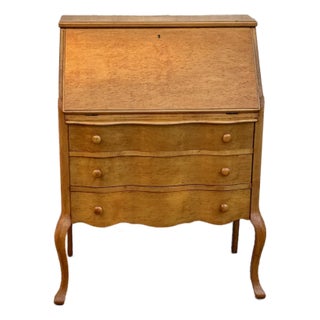 Vintage Burl Drop-Front Secretary Desk For Sale