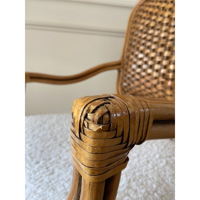 Vintage Padma’s Plantation Armchairs Woven Rattan With Sherpa Upholstery, Set of Four For Sale - Image 14 of 17