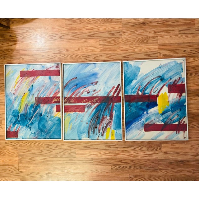 Postmodern framed abstract triptych. Made in the 1990s.