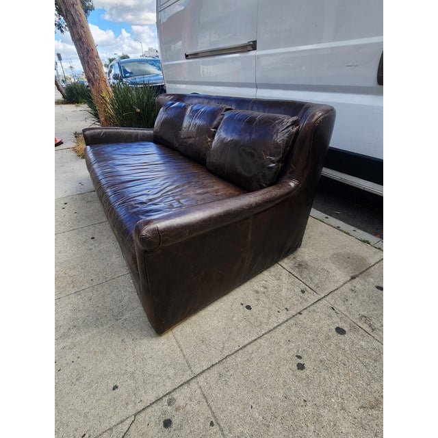 Vintage Restoration Hardware Leather Sofa For Sale In Los Angeles - Image 6 of 12