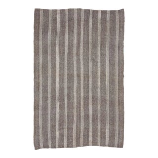Gray & White Striped Vintage Kilim Rug For Sale