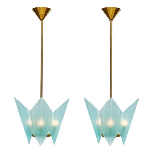 Pair of Murano Glass Blue Pendants For Sale