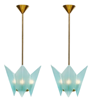 Pair of Murano Glass Blue Pendants