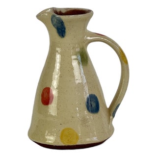 Vintage Small French Ceramic Jug With Multi Colors Polkadots For Sale