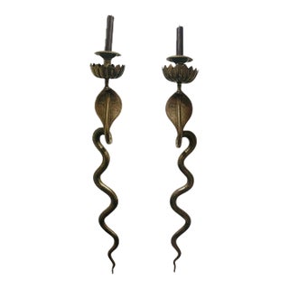 A Pair of Mid 20th Century Anglo-Indian Brass Cobra Form Candle Sconces For Sale