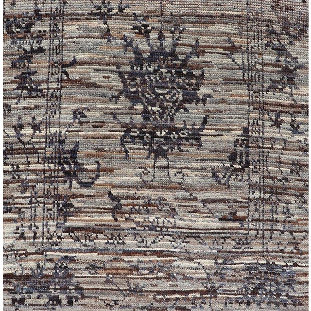 Charcoal Modern Hand-Knotted Oushak Designed Runner in Wool With Sub-Geometric Design 3'1 X 8'4 For Sale - Image 8 of 11