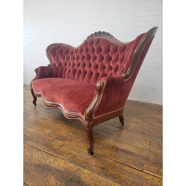Antique Victorian Red Velvet Tufted Loveseat Chairish