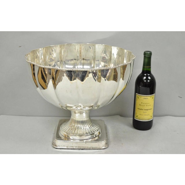 Late 20th Century Regency Style Silver Plated Scalloped Pedestal Punch Bowl Champagne Ice Bucket For Sale - Image 16 of 16