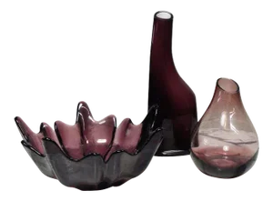 Vintage Purple Art Glass Vases - Set of 3