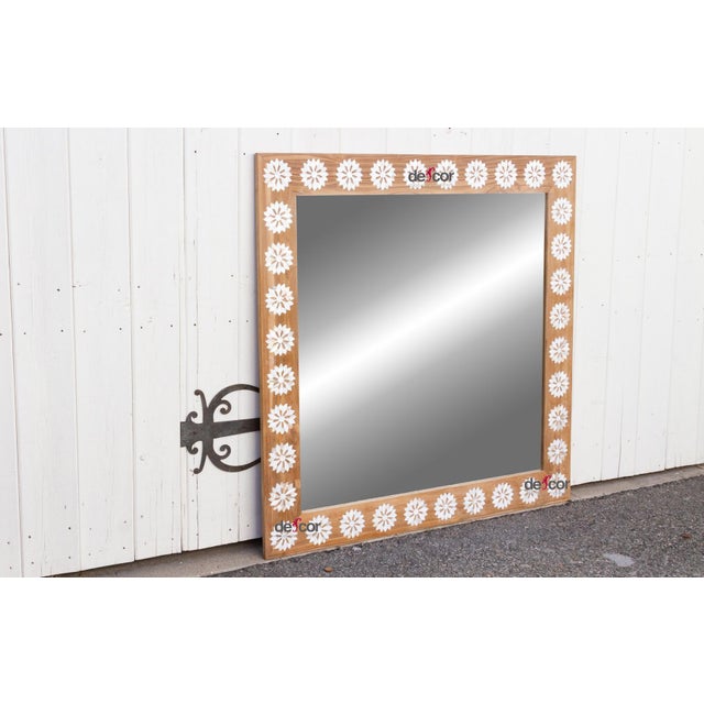 Square Reclaimed Teak Blossom Mother of Pearl Inlay Mirror For Sale In Los Angeles - Image 6 of 8