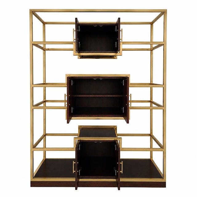 Brass and Wood Bookcase, 1980s For Sale - Image 4 of 5